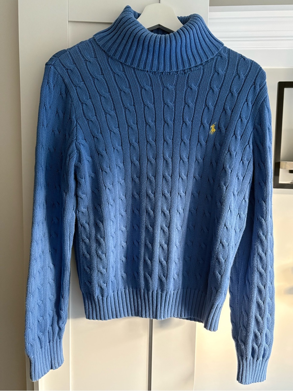 Vintage Ralph Lauren Sport Blue Cable-Knit Turtleneck Sweater